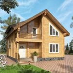 Проект 1,5 этажного дома из бруса в чашу с 2 террасами и 2 балконами 10 на 9.5 Литвиново