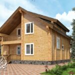 Проект 1,5 этажного дома из бруса в чашу с 2 террасами и 2 балконами 10 на 9.5 Литвиново