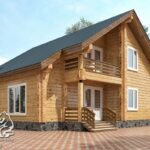Проект 1,5 этажного дома из бруса в чашу с 2 террасами и 2 балконами 10 на 9.5 Литвиново