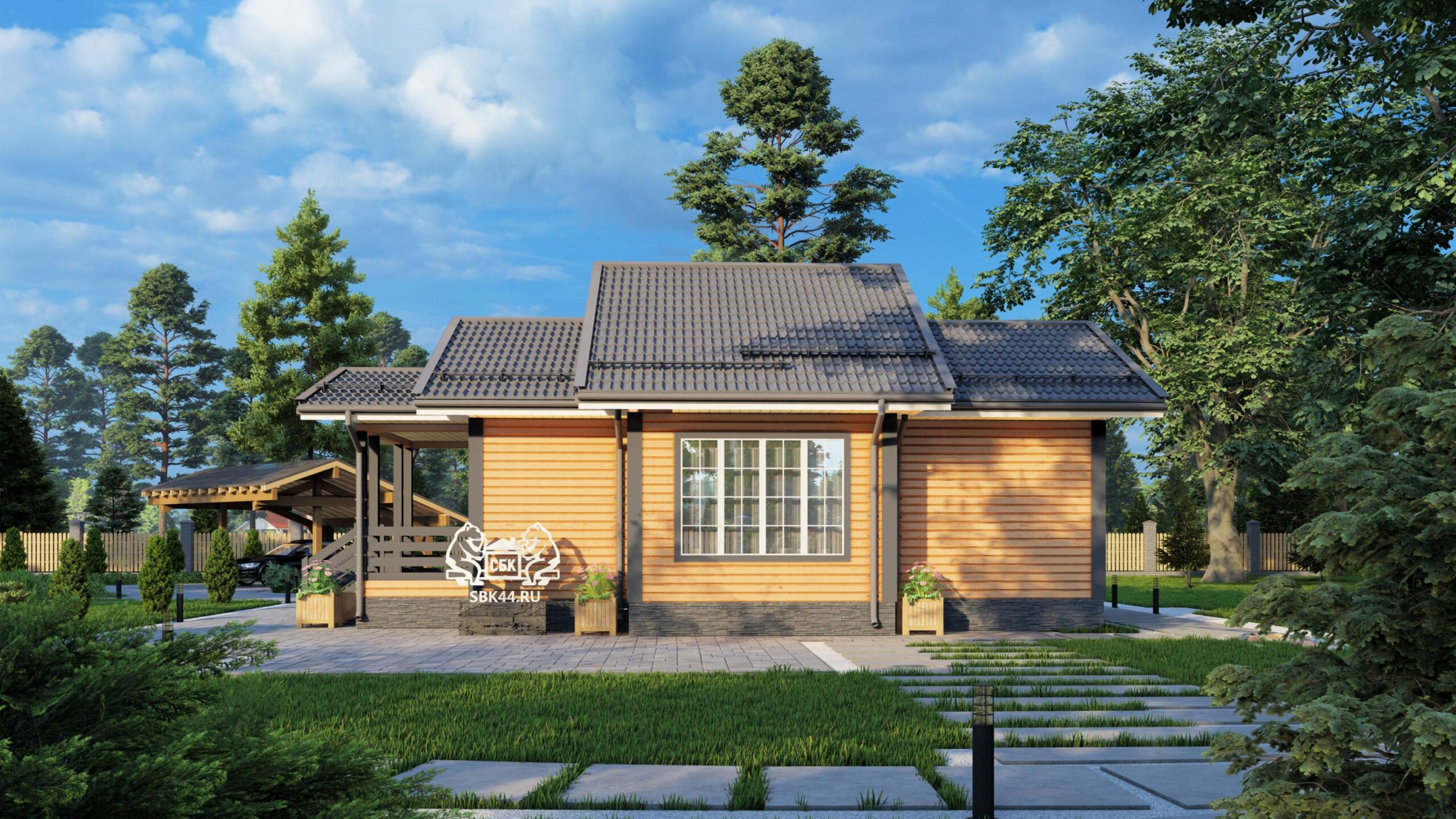 ⭐⭐⭐⭐⭐Проект одноэтажного дома из бруса 8 на 10 м «Верея» | 🏡 СБК